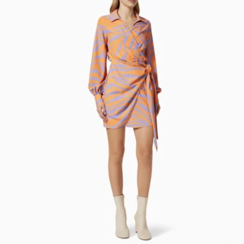 Never Fully Dressed | Zebra Print Vienna Wrap Dress Orange Purple Size 6